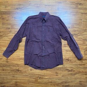 Lands' End Men's Burgundy Navy Plaid Button Down Shirt Size 16.5 Classic Preppy